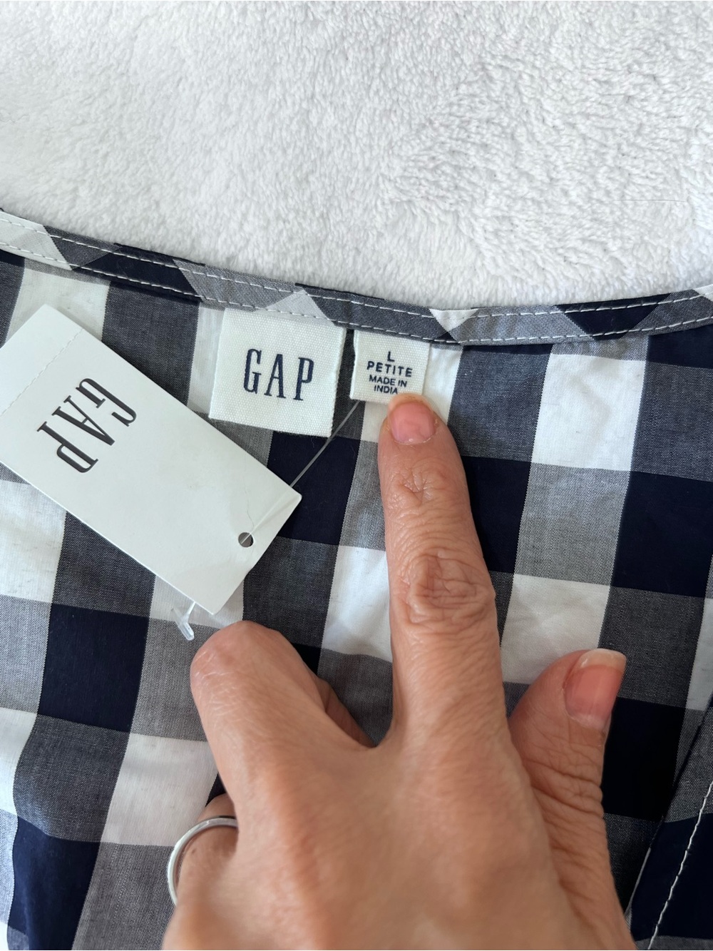GAP Navy and White Gingham Wrap Midi Dress - Picture 2 of 9